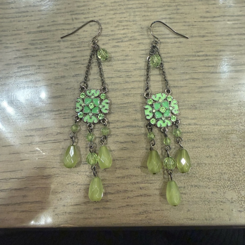 Green Floral Chandelier Earrings for Women